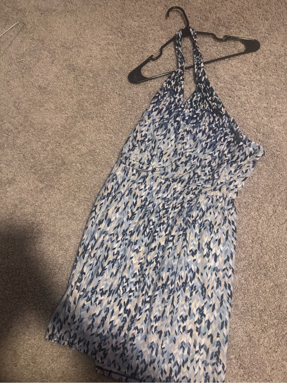 White house black market Halter Neck Blue Printed Women's Dress